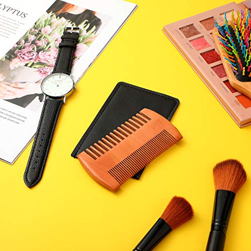 3 Pieces Beard Comb for Men Natural Sandalwood Wooden Mustaches Combs Dual Action Teeth Beard Comb with 3 Pieces Pocket Faux Leather Case for Beards Mustaches(Yellow) - color: Yellow