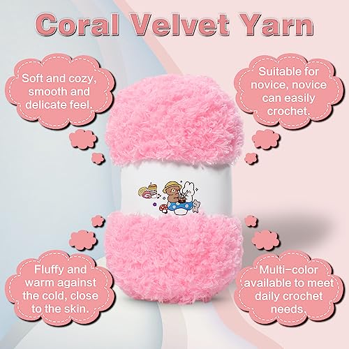 6 PCS Soft Coral Velvet Chenille Yarn for Crocheting,Fluffy Yarn for Knitting and Crochet DIY Craft,Warm Crochet for Bag Hat Scarve Gloves Slippers Dolls(Pink) - color: pink