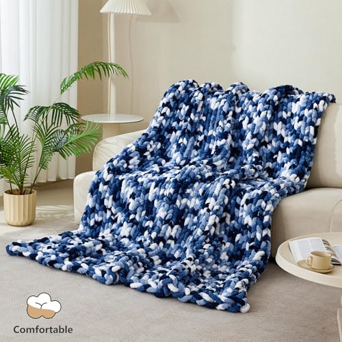 Cozyful Chunky Yarn for Hand Knitting - #10 Chunky Chenille Blanket Yarn, Jumbo Big Thick Chunky Yarns for Crocheting, Tie Dye Bulky Knit Yarns, 8 Skein (20 yds 8 oz Each Skein), Navy & Multi Blue - color: Navy & Multi Blue