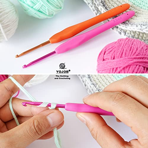 YOJOB 2-Pack Size D / 3mm, E / 3.5mm Crochet Hooks, Ergonomic Crochet Hook | Super Smooth Knitting Needles with Soft Rubber for Beginner and Advanced(3.0mm, 3.5mm) - size: 3mm, 3.5mm