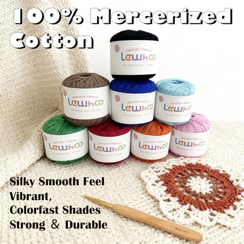 Crochet Thread, Size 10 Mercerized Cotton Lace Yarn Set | 8 Pearl 50g Balls Yarn for Hand Knitting - color: multicolor 1