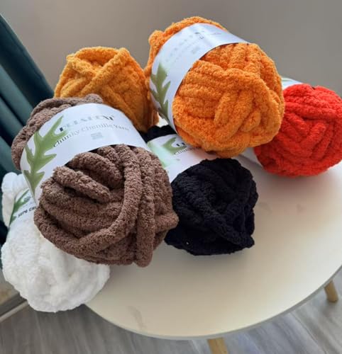DDL&HEXI 4 Pack Chenille Chunky Yarn,Jumbo Yarn,4x8oz (226g) per Bag (Orange 4) - color: Orange 4