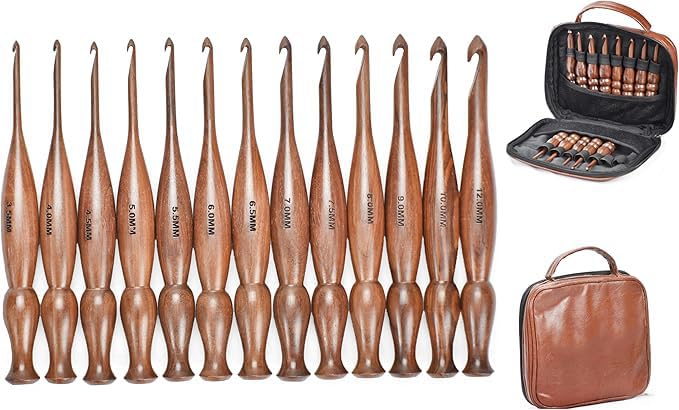 Wooden Crochet Hooks Set of 13 for Arthritic Hands | Ergonomic Soft Grip Handcrafted Knitting Needle for Crocheting and Knitting (Brown (Crochet - 4)) - color: Brown (Crochet - 4)