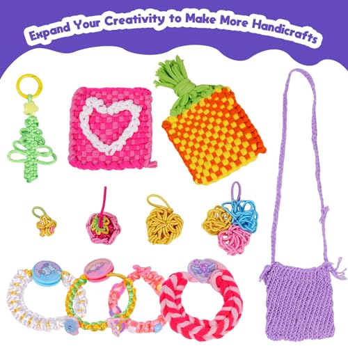 Souroyea 6-in-1 Friendship Bracelet Making Kit for Girls,Weaving Loom Kit Toys, Craft Kits for Kids,Age 6-12 Year Old Girls Gifts Ideas, Bracelet & Coaster & Bag Weaving Making kit-Pink - color: Pink