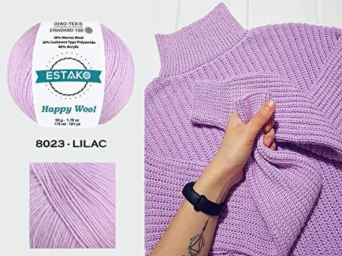 Estako Happy Wool, 40% Merino Wool Fingering Yarn, Milky Brown, 6-Pack | soft, sock weight, 300 g, 1146 yds, baby clothes, sweaters, scarves, hats, 3 mm needles - color: 8035 - Milky Brown, size: 6 Skeins