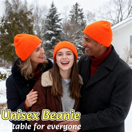 NPQQUAN 3 Packs Unisex Beanie Hats for Men Women Winter Knit Beanies | Mens and Womens,Great Stretch Knit,Thick Warm Comfort Beanies,Outdoor Sports including Skiing Running Camping - color: Orange+orange+orange
