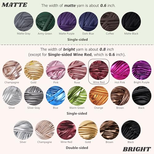NICEEC 2 Skeins Metal T-Shirt Yarn Double-Side- Wine Red | Bright, Glossy, Crochet & Knitting, Fabric Cloth Yarn Handmade DIY Craft Bag Basket Cushion-Totle Length 64yds(7.1oz) - color: Wine Red, size: Double-Side