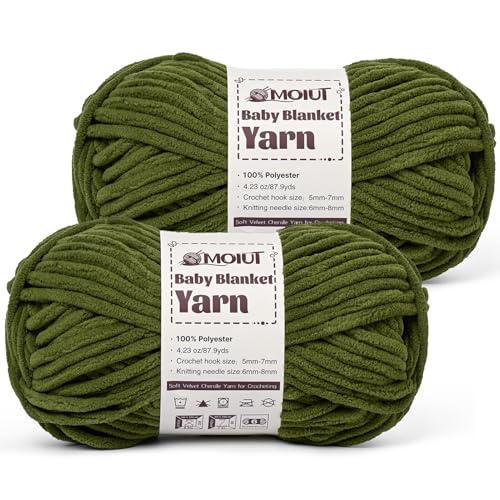 Fluffy Chunky Yarn for Crocheting, Chenille Crochet Yarn 6 Super Bulky, 2 Pack of 87.9 yds/4.23 oz Baby Blanket Yarn, Soft Velvet Yarns for Knitting Amigurumi&DIY Crafts/Hats/Socks(2 Army Green) - color: 2 Army Green
