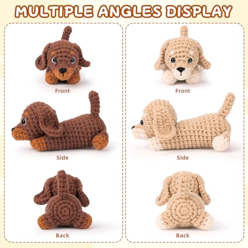 Crochet Kit for Beginners Adults, 4 PCS Dachshund Puppy Crochet Kits | w/ Step-by-Step Video Tutorials, Beginner Crochet Kit for Adults, Crochet Animal Kit, Creative Crochet Gift for Dog Lovers - color: dachshund puppy