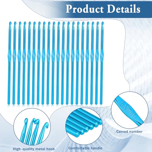 LIQWEI 20PCS Crochet Hooks, 5MM Aluminum Crochet Needle US Size H (Size 8), Crochet Hooks Bulk for Craft Yarn Contribute to Beginners (Blue)