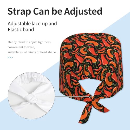 MOLIAN Dental Tooth Adjustable Working Cap Surgical Headgear for Women Men | Adjustable Tie Back Scrub Caps with Button Built-in Sweatband Working Cap for Nurses Doctors and Workers - color: Spicy Mexican Pepper