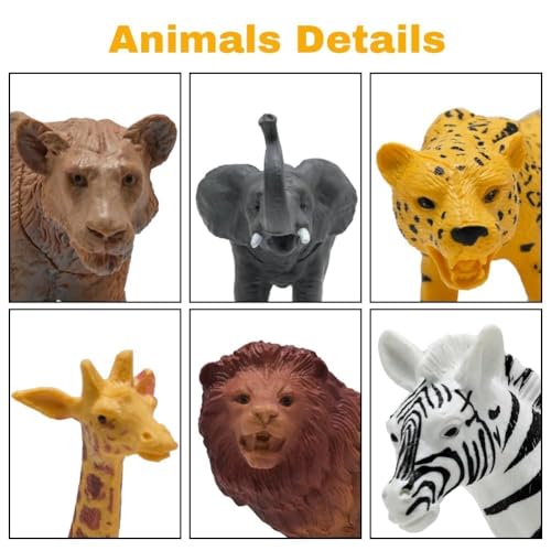 Safari Animals Figures, Plastic Zoo Animals Toys for Toddlers 1-3, Realistic Jungle Animal Figurines for Kids 3-5, 12Pcs Wild African Toys Birthday Gifts Boys Girls