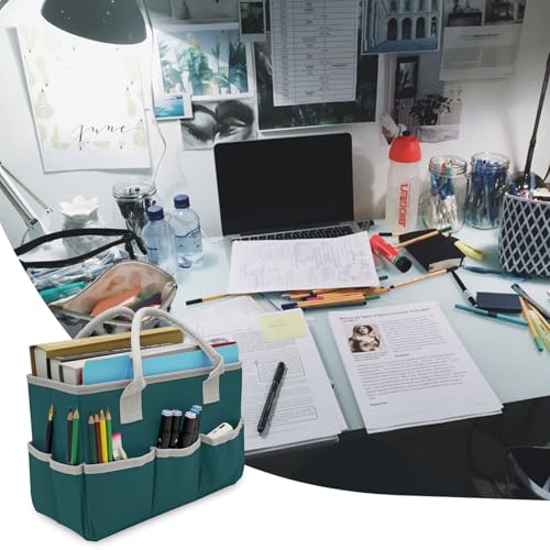 Cupohus Art Organizer Craft Storage Tote Bag with Pockets and Hadles, Oxford Fabric Carrying Caddy for Teacher, Officer, Artist, Traveler, and More – Dark Green - color: Dark Green, size: Normal