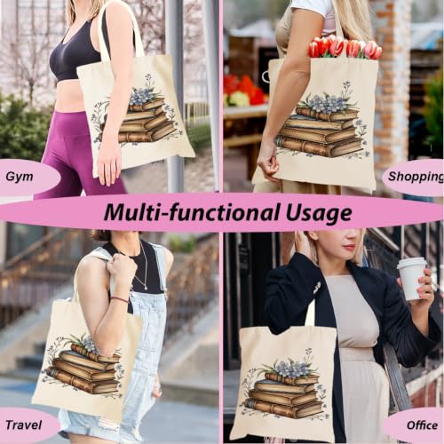 jeilink Cute Aesthetic Canvas Tote Bag Book Lovers Gifts for Women Book Lovers Teacher Reusable for Birthday Christmas - color: Book Floral 1609