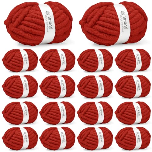 Inhand Classic Red Chunky Chenille Yarn for Hand Knitting,Thick Bulky Mom Blanket Yarn for Crocheting,Soft Fluffy Yarn for Mother’s Day Gifts and Crafts for Women/Grandma,18 Pack (29.5Yds/8.4oz Each) - color: Classic Red, size: 18 Pack