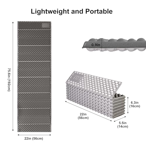 YIKI Thick Foam Sleeping Pad for Camping, Backpacking Sleeping Pad | 0.9" Thick Closed Cell Foam, Ultralight Waterproof Foldable Camping Mat, Heat Reflective Tent Pad for Hiking, Travel, Outdoor - color: Gray