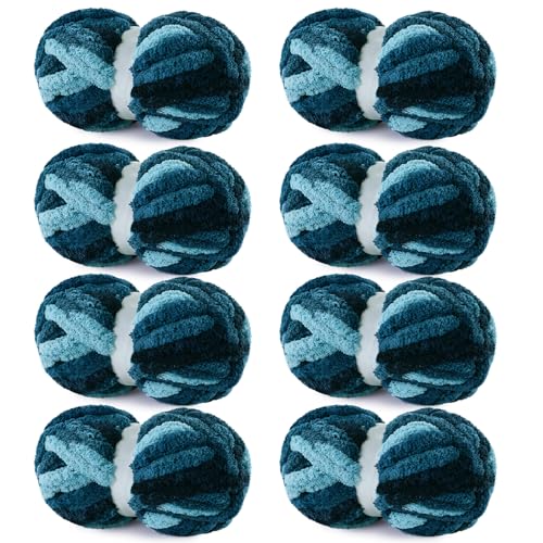 HOMBYS Blue Multi Chunky Chenille Yarn for Hand Knitting,Fluffy Soft Jumbo Yarn Crocheting,Super Bulky Big Yarn for Chunky Blanket,Large Thick Arm Knitting Yarn,8 Pack Plush Yarn - color: Blue Multi