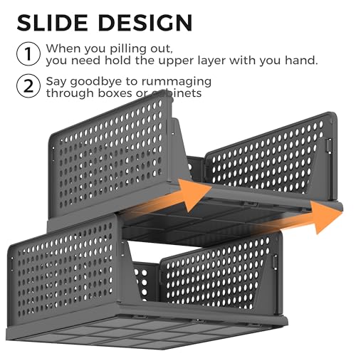 8 Pack Closet Organizer Storage Bins Stackable Plastic Drawer Shelf | Basket for Clothing Stackable Storage Bins Shelf Storage Container for Closet Wardrobe Bedroom Bathroom Office Grey Foldable - size: 8 Pack L