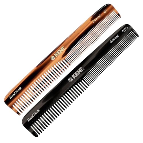 Kent 6T-6T G Fine Tooth and Wide Tooth Hair Comb, Handmade Styling Comb for Hair Care, Barber Combs, Beard Combs For Men, Styling Grooming for Men, Women and Kids - color: Multi, size: 2 Pack