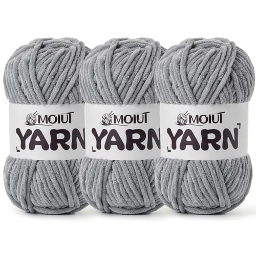 3 Pack Fluffy Chenille Yarn for Crocheting, Chunky Velvet Yarns for Crochet Amigurumi, Baby Yarn for Crocheting Soft Blanket, 262.4yds /10.5 oz Bulky Yarns for Crafts/Hats/Shoes/Socks (3 Grayish) - color: 3 Grayish