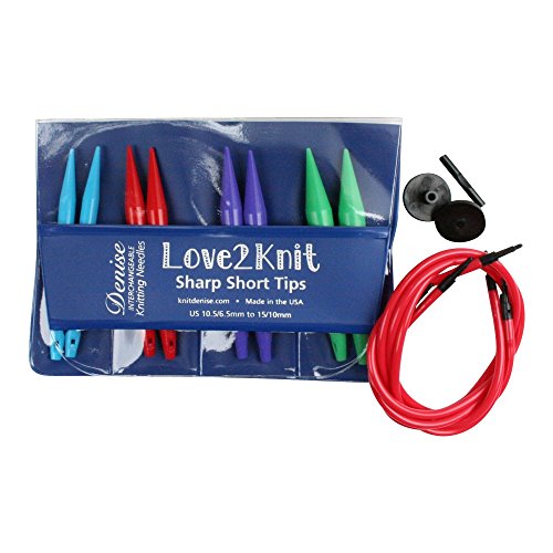 Love2Knit Sharp Short Tip Interchangeable Knitting Needles (US10.5-15, Brights)