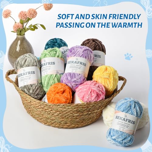 Chenille Velvet Soft Yarn Dewberry 4 Pack | 400g/196.8yds Fuzzy Chunky Chenille Yarn for Crocheting Plush Yarn for Hand Knitting Amigurumi Fluffy Yarn - color: 4 Dewberry