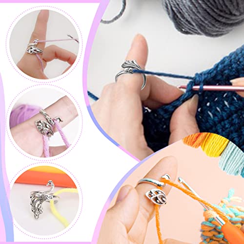 TUUXI 10pcs Crochet Rings Crochet Tension Rings for Finger Crocheting Knitting Adjustable Yarn Guide Rings Crochet Accessories and 10pcs Stitch Marks with Plastic Box for DIY Craft