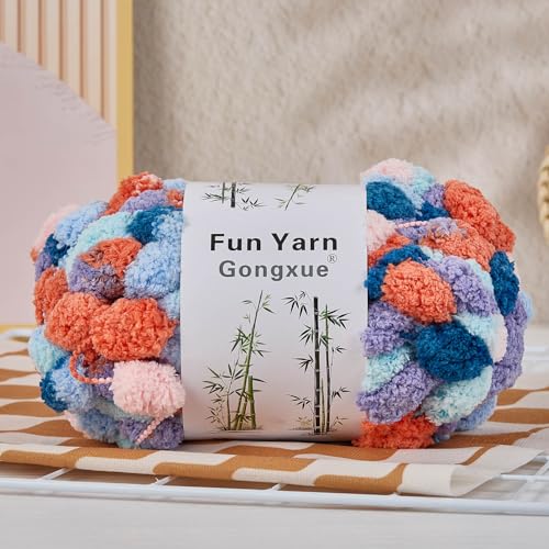 4 Balls Pomp-A-Doodle Yarn,100% Polyester Jelly Bean POM-POM Ball Yarn for Crochet Knitting Blanket Mat Pet Nest 600g (Sunny Love) - color: Sunny Love