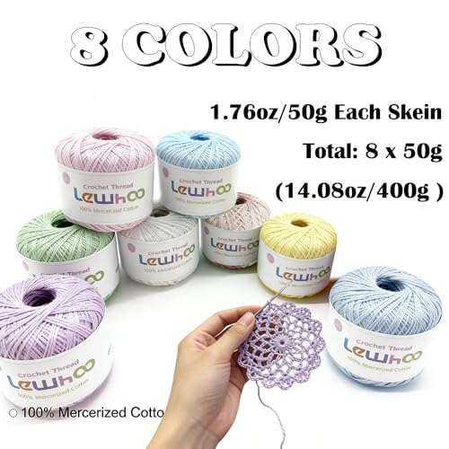 Crochet Thread, 8 Pearl 100% Mercerized Cotton Yarn Balls | Tatting Thread Size 10 for Crocheting, Cotton Lace Yarn Hand Embroidery - color: multicolor 2