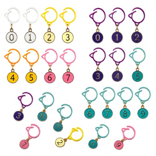 20 PCS Numbered Stitch Markers, Cat Crochet Markers 0-9 | Count rows and track patterns easily with cute enamel markers and clear numbers for crochet and knitting projects. - color: Purple and Green
