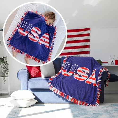 Chumia 2 Pcs/1 Set Patriotic Throw Blanket American Flag Blankets 57 x 57'' - style: Independence Day American Flag
