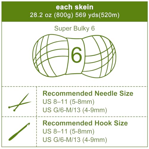 Chunky Chenille Yarn #6 Super Bulky Soft Fluffy Crochet | Easy care & beginner-friendly. Choose 0.66lb or 1.76lb. Perfect for blankets, hats, scarves, home decor. Machine washable. - color: Green, size: 1.76LB/569yds