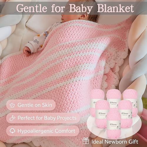 Skinny Chenille Yarn for Crocheting - 6 Pack of 50g/158yd (948yd Total) - Soft Matte Thin Chenille CYC #2 - Fine Weight Baby Yarn for Plush Toys, Baby Blankets & Small Crafts(Soft Pink) - color: Soft Pink