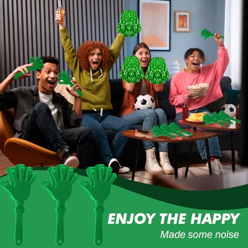 24 Pcs Cheerleading Pom Poms and Hand Clappers Noisemakers Set for Team Spirit Items Sporting Events Football Baseball Cheering Essentials Party Favors Dance - color: Green