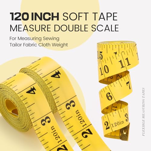 20 Pcs 120 Inch/300cm Soft Tape Measure Bulk Dual Scale Body Measuring Tape Sewing Fabric Tailor Ruler Easy to Read Craft Vinyl Ruler for Body Weight Loss Sewing Cloth Measurement(Yellow) - color: Yellow
