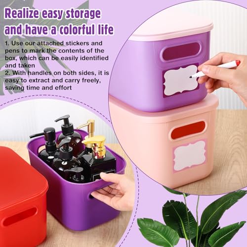 Thyle 12 Pack Richly Colorful Plastic Storage Bins with Lids 7 Quart Toy Storage Box Stackable Nestable Organizer Boxes with Handle and Labels for Classroom Shelf Bedroom Desktop Toys School Supplies - color: Vivid Color