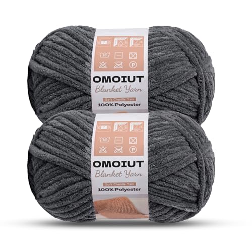 OMoiout Chunky Chenille Yarn for Crocheting, 2 Pack Soft Baby Blanket Yarn, #7 Super Bulky, Chunky Knit Blanket Crochet Yarn, 14 oz/218.7 yds Fluffy Velvet Amigurumi Yarn(2 Dark Gray) - color: [2 Dark Gray]