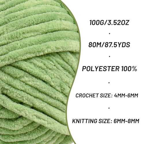 3 Pack Fluffy Chenille Yarn for Crocheting, Chunky Velvet Yarns for Crochet Amigurumi, Baby Yarn for Crocheting Soft Blanket, 262.4yds /10.5oz Bulky Yarns for Crafts/Hats/Shoes/Socks (3 Avocado Green) - color: 3 Avocado Green