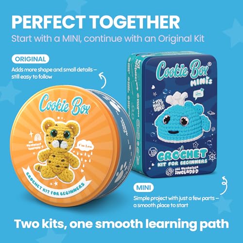 Cookie Box Crochet Kit for Beginners, Leopard Leo | All Materials Included, Step-by-Step Video Tutorials, PDF Patterns, Easy DIY Craft, Amigurumi and Knitting Gift Set - color: Yellow