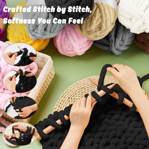 Inhand Chunky Chenille Yarn for Hand Knitting, Thick Bulky Blanket Yarn for Crocheting, Soft Fluffy Yarn for Crochet Gifts & Crafts for Women/Beginners,8 Pack (29.5 yds/8.4 oz Each), Black & Gray-Mix - color: Black & Gray-Mix, size: 8 Pack