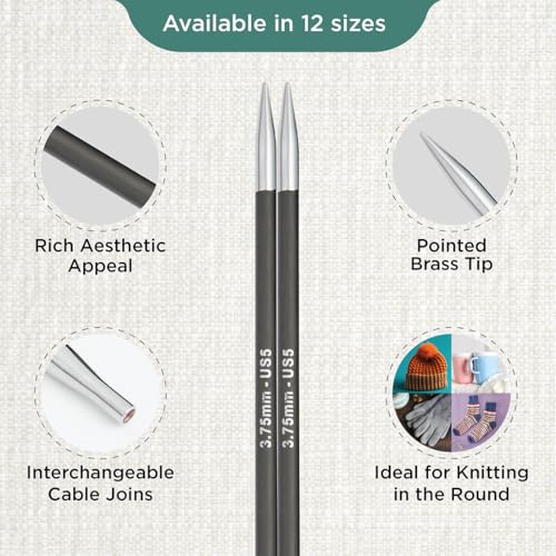 KnitPro Karbonz Interchangeable Circular Needle 5" (13cm) | US Size 5 (3.75mm) - size: US 5 (3.75mm)