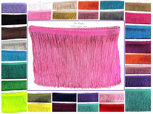 10 Yards of 4" Long Chainette Fringe Thread Yarn Tassel Trim Braid Fringe for Crafts Sewing and Decor-Dark Pink - color: Dark pink, size: Value 10 Yards