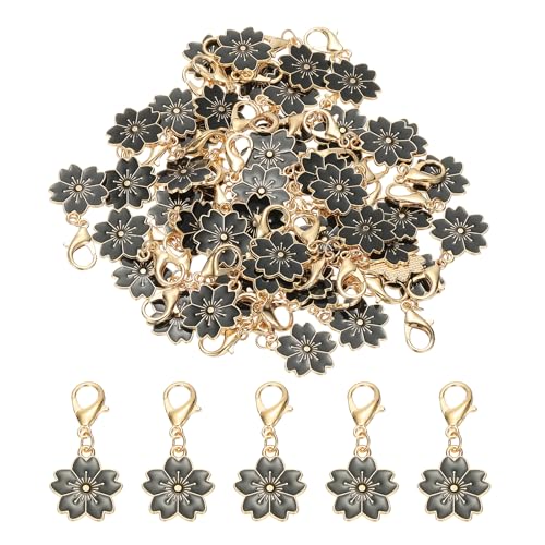 PATIKIL Flower Crochet Stitch Markers, Knitting Cherry Blossom Charm Marker for DIY Craft - color: Black
