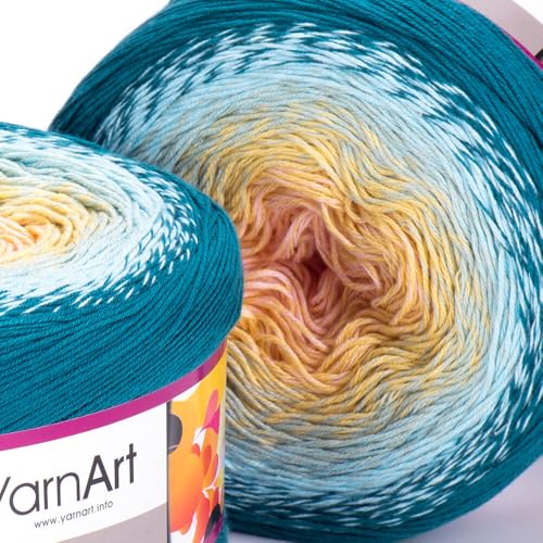 1 Skein/Pack Yarnart Flowers Gradient Yarn, Each Ball 8.8 Oz (250gr) / 1094 Yards (1000m), 55% Cotton 45% Acrylic, Superfine Fingering Weight for Knitting and Crochet, 270 - Light Blue Pink - color: 270 - Light Blue Pink