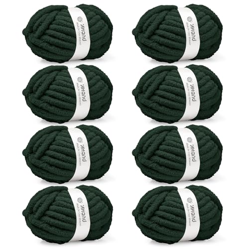 Inhand Dark Green Chunky Chenille Yarn for Hand Knitting,Thick Bulky Christmas Blanket Yarn for Crocheting,Soft Fluffy Yarn for Crochet Holiday Gifts for Women/Beginners,8 Pack (29.5Yds/8.4oz Each) - color: Dark Green, size: 8 Pack
