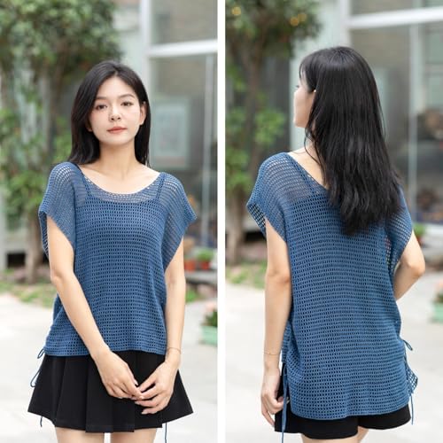 Linen rayon lyocell blend yarn, superfine fingering weight (1), 150g/5.29oz (3 strands, 50g/230yds per strand)- 16 Denim Blue - color: SM16-Denim Blue