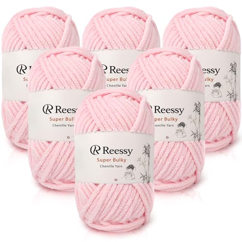 Super Bulky Chenille Yarn – 6 Pack of 100g (Total 600g) - CYC #6 Super Bulky 5mm Thick – Extra Soft Plush Chunky Yarn for Crocheting – Matte Chenille for Baby Blankets, Toys & Hats(Pink) - color: Pink