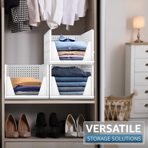 Sorbus Stackable Closet Organizer, Open-Front Shelf Bins (3 Large) | Plastic shelves and baskets for clothes in pantries, bathrooms, kitchens, garages, cabinets and countertops. - size: 3 Large
