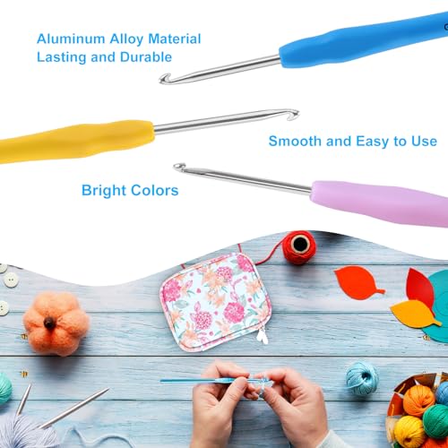 Vodiye 21 Sizes Ergonomic Crochet Hooks Set 0.5–10.0mm with Case, Soft Grip Crochet Needles for Crocheting Comfort - size: 21 Size(0.5-10.0mm)