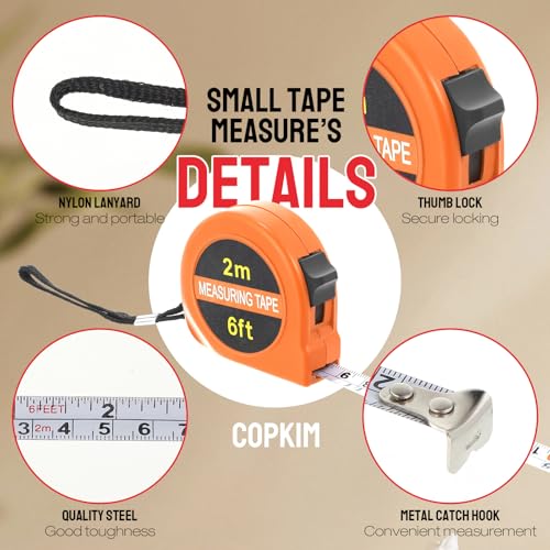 Copkim 50 Pcs 6 ft Mini Tape Measure Retractable Bulk,Colored - color: Colored